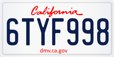 CA license plate 6TYF998