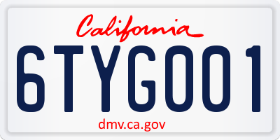 CA license plate 6TYG001