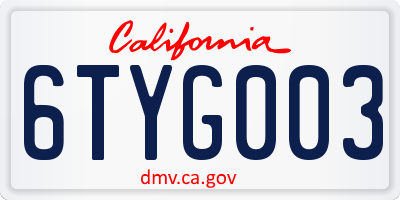 CA license plate 6TYG003