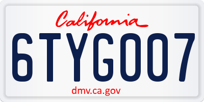 CA license plate 6TYG007