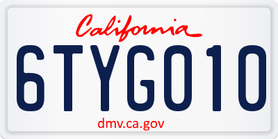 CA license plate 6TYG010