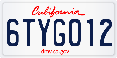 CA license plate 6TYG012