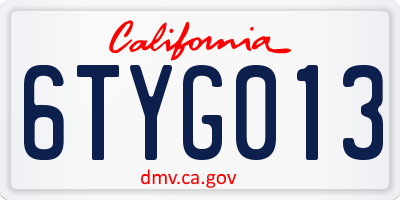 CA license plate 6TYG013