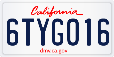 CA license plate 6TYG016