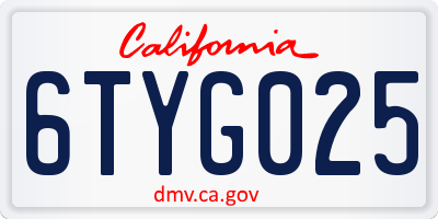 CA license plate 6TYG025