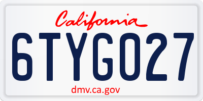 CA license plate 6TYG027