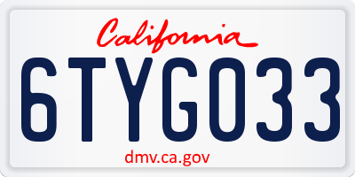 CA license plate 6TYG033