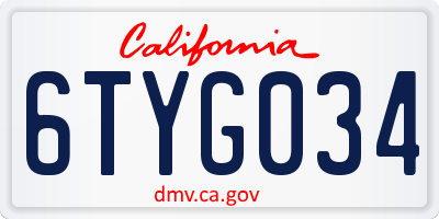 CA license plate 6TYG034