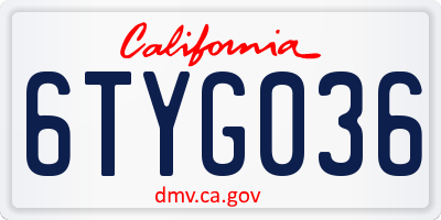 CA license plate 6TYG036