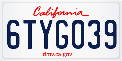 CA license plate 6TYG039