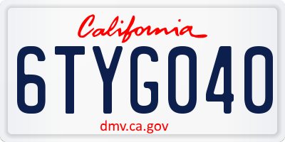 CA license plate 6TYG040