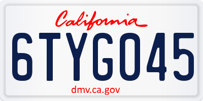 CA license plate 6TYG045