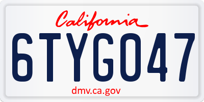 CA license plate 6TYG047