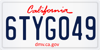 CA license plate 6TYG049