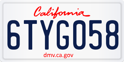 CA license plate 6TYG058