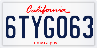 CA license plate 6TYG063
