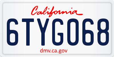 CA license plate 6TYG068