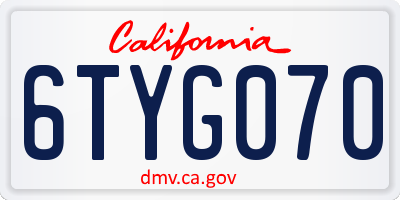 CA license plate 6TYG070