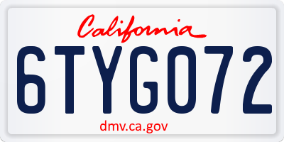 CA license plate 6TYG072