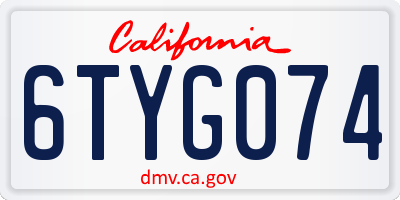 CA license plate 6TYG074