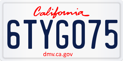 CA license plate 6TYG075