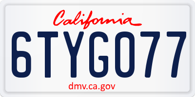 CA license plate 6TYG077
