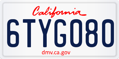 CA license plate 6TYG080