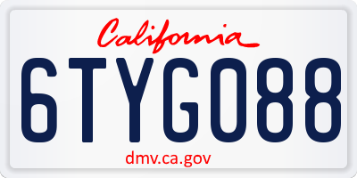 CA license plate 6TYG088