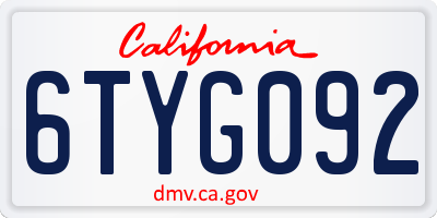 CA license plate 6TYG092