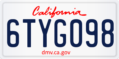 CA license plate 6TYG098