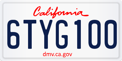 CA license plate 6TYG100