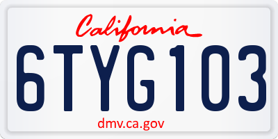 CA license plate 6TYG103