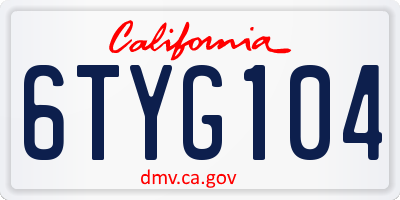 CA license plate 6TYG104