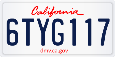 CA license plate 6TYG117