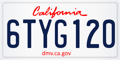 CA license plate 6TYG120