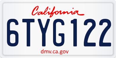 CA license plate 6TYG122