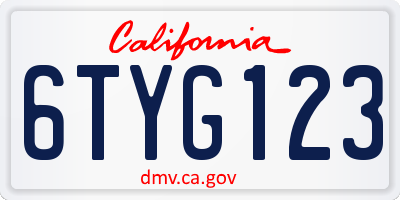 CA license plate 6TYG123