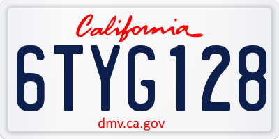 CA license plate 6TYG128