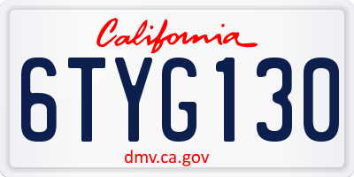 CA license plate 6TYG130