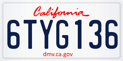 CA license plate 6TYG136