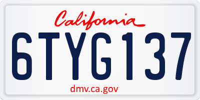CA license plate 6TYG137