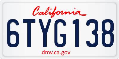 CA license plate 6TYG138