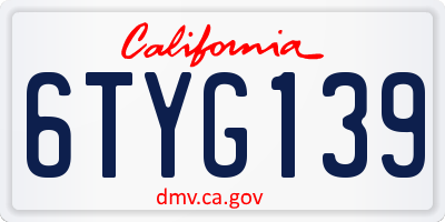CA license plate 6TYG139