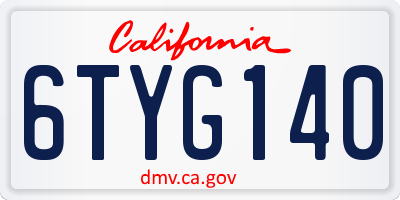 CA license plate 6TYG140