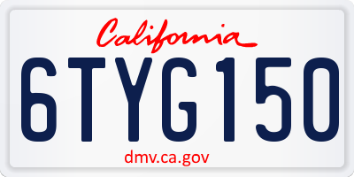 CA license plate 6TYG150