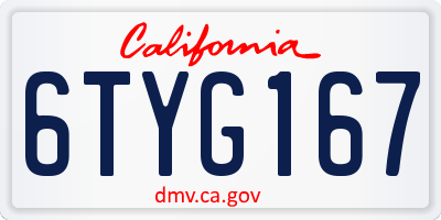 CA license plate 6TYG167