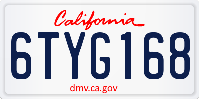 CA license plate 6TYG168
