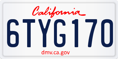 CA license plate 6TYG170