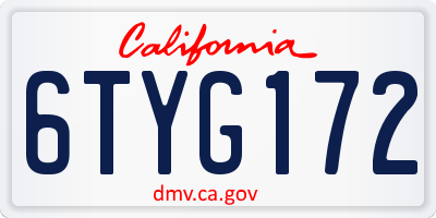 CA license plate 6TYG172
