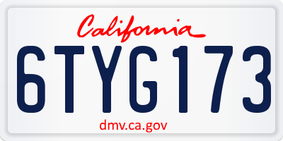 CA license plate 6TYG173